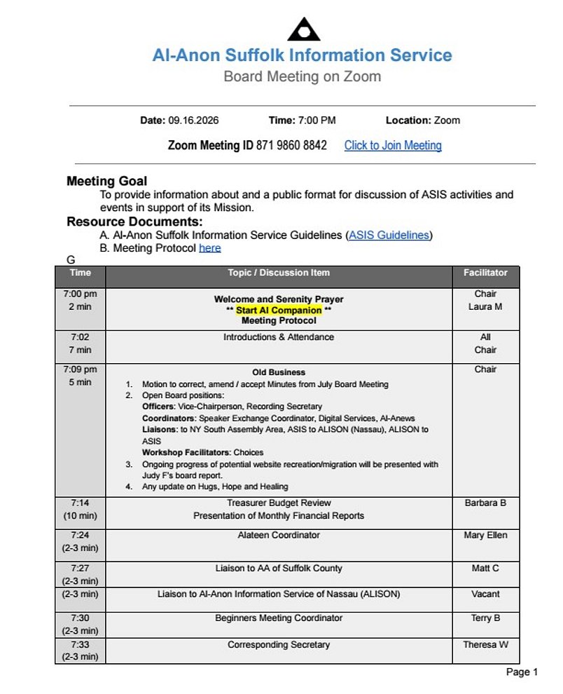 09.16 Board Agenda 1